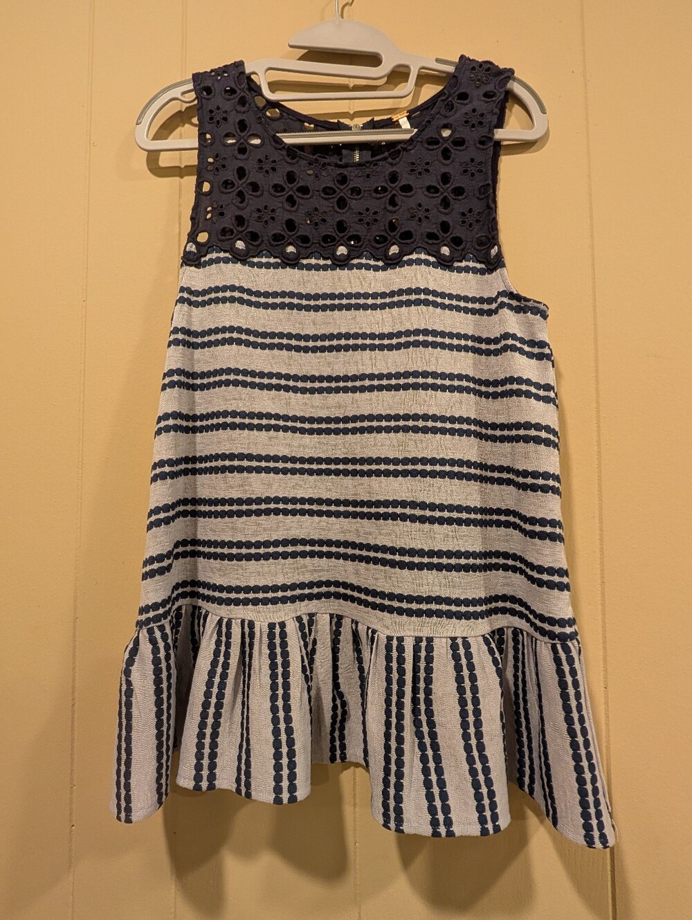 Free People Navy and Light Gray Sleeveless Tunic Blouse